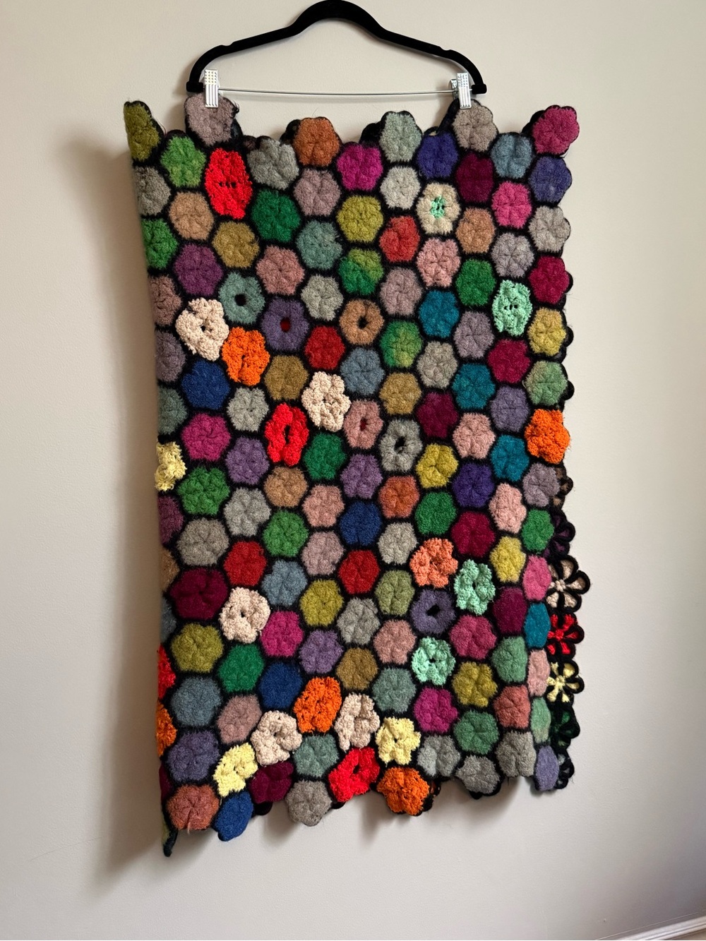 Vintage Hexagon Granny Square Crochet 36x48" Multi-Coloured Blanket Throw Rug
